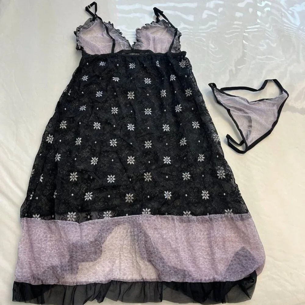 3/$30 Bundle • Black Lavender Babydoll LS39 NWT